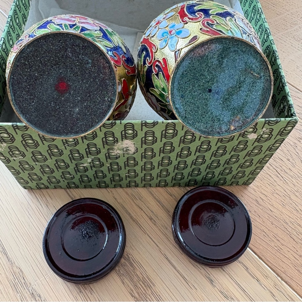 Vintage Authentic Asian Cloisonné Vases Set - Picture 4 of 11